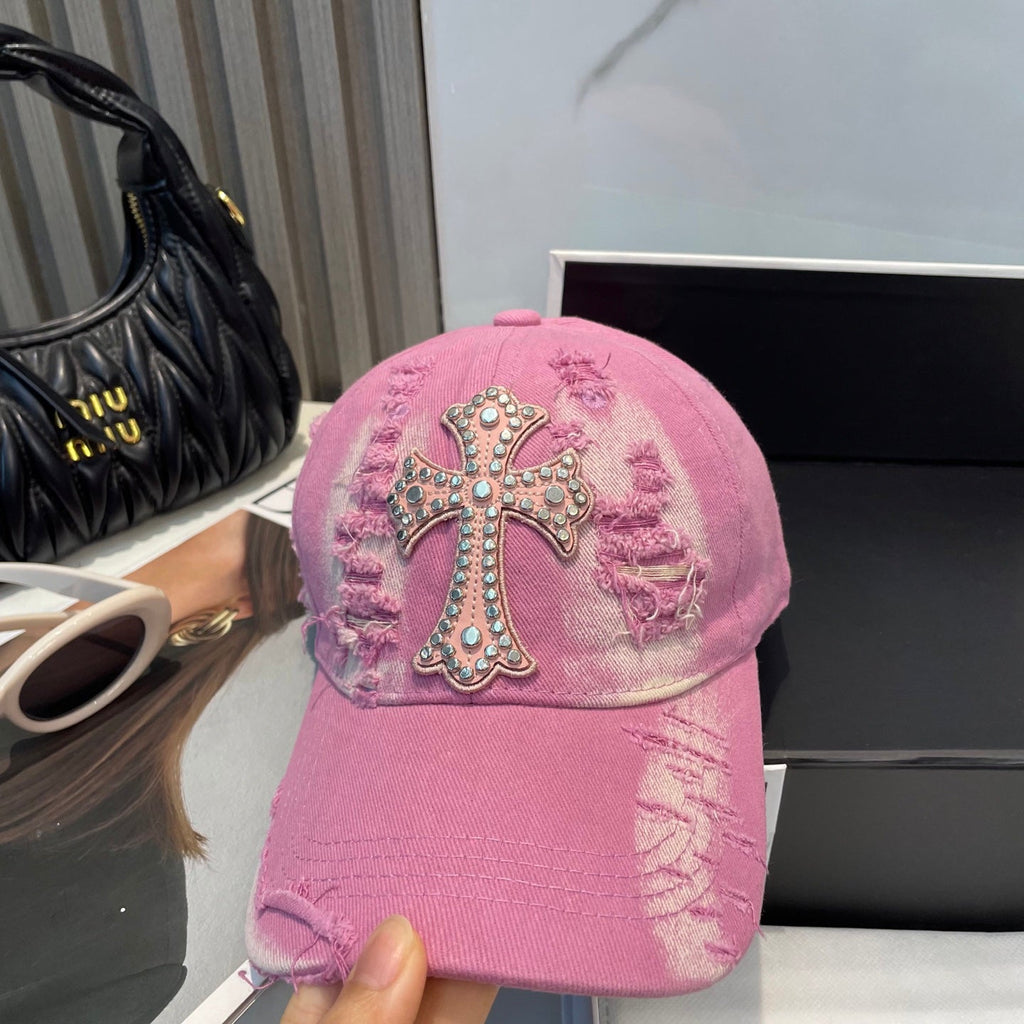 Chrome Hearts Pink Washed & Distressed Baseball Cap