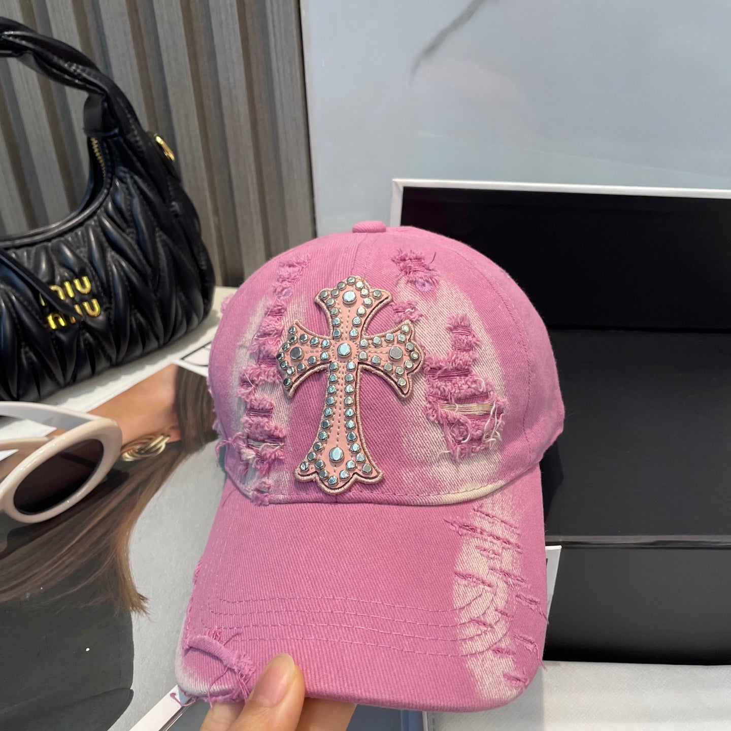 Chrome Hearts Pink Washed & Distressed Baseball Cap