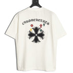 Chrome Hearts 2026 SS Multi-Color Cross Embroidered T-Shirt - Off-White Unisex Cotton Tee with Gothic Logo
