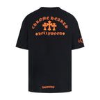 Chrome Hearts Hollywood Triple Cross Pocket T-Shirt - Black Tee with Orange Logo Print