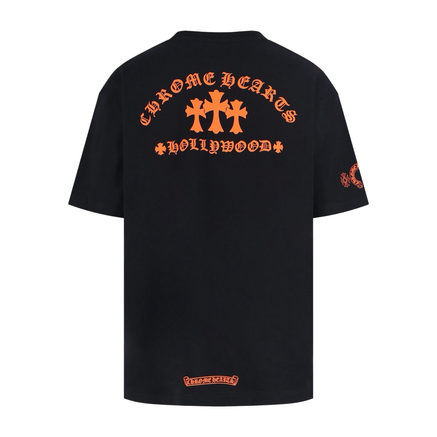 Chrome Hearts Hollywood Triple Cross Pocket T-Shirt - Black Tee with Orange Logo Print