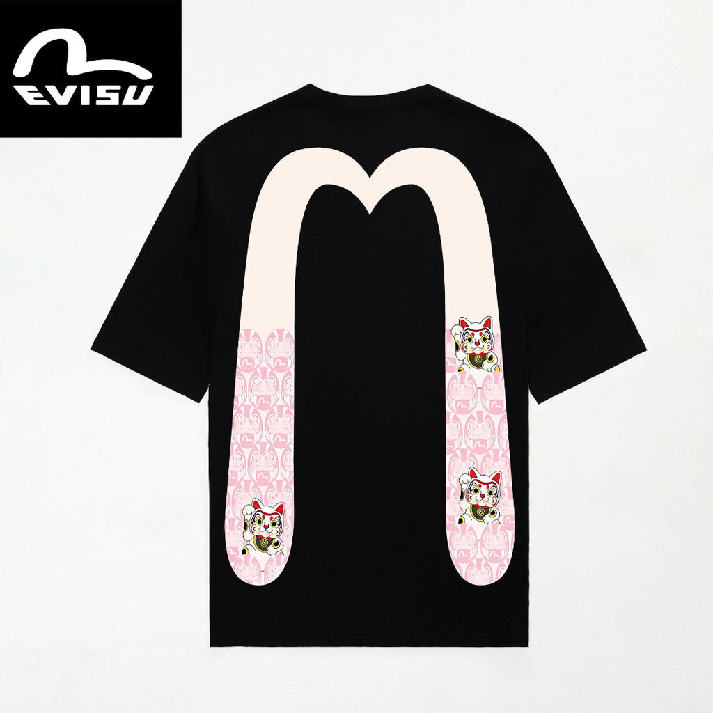 EVISU "Lucky Cat Big M" Printed Short-Sleeve T-Shirt