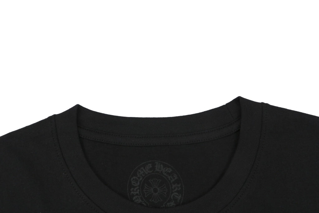 Chrome Hearts Style Red Embroidered Horseshoe Pocket T-Shirt - Black Cotton Streetwear Tee