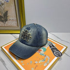 Chrome Hearts denim washed and distressed baseball cap.