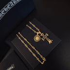 Chrome Hearts Cross and Smiley Face Double-Pendant Necklace
