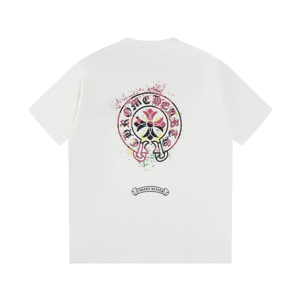 Chrome Hearts 2026 SS Multi-Color Splatter Cross T-Shirt - White Unisex Cotton Tee