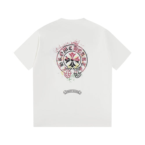 Chrome Hearts 2026 SS Multi-Color Splatter Cross T-Shirt - White Unisex Cotton Tee