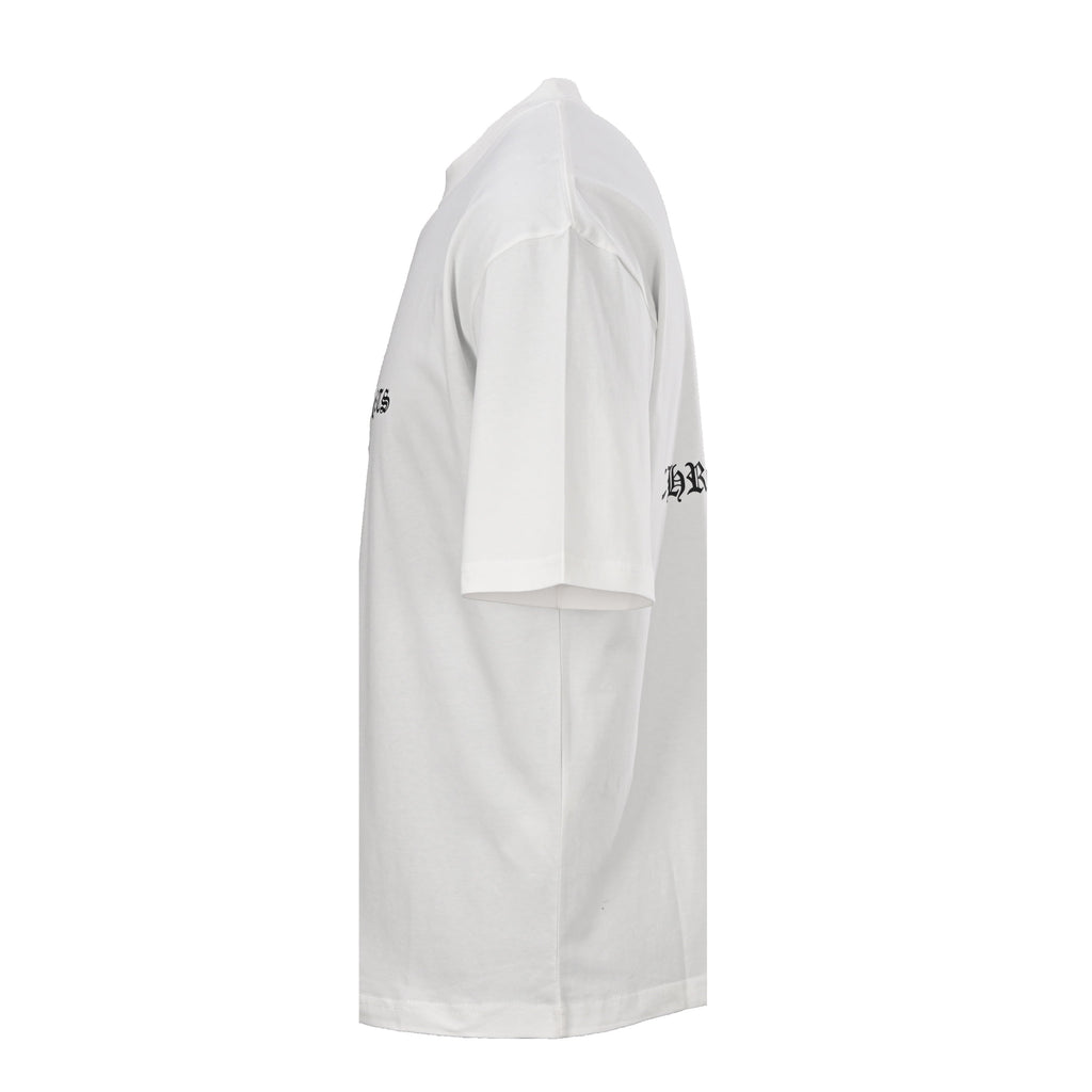 Chrome Hearts White T-Shirt with Horseshoe Logo and Gothic Lettering