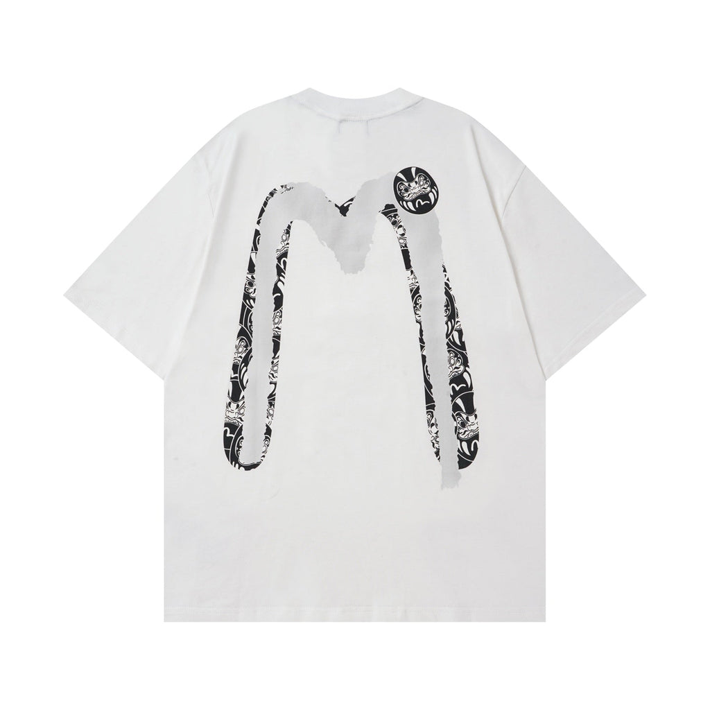 EVISU Black Daruma & Large "M" Print Short-Sleeve T-Shirt