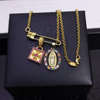 Chrome Virgin Mary and Cross Pin Necklace