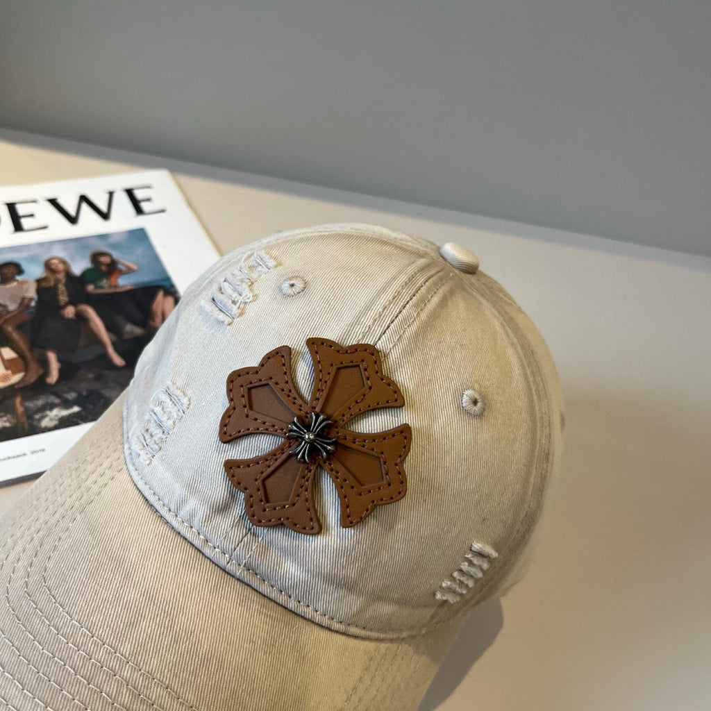 Chrome Hearts-Style Distressed, Ripped Baseball Cap