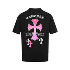 Chrome Hearts Pink Cross T-Shirt - Black Tee with Floral Gothic Print