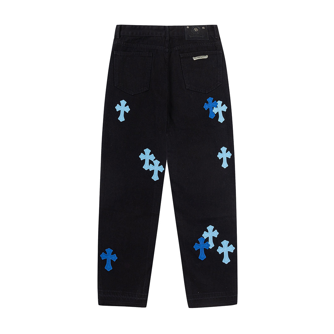 Chrome Hearts "Blue Cross Embroidery" Washed Denim Jeans