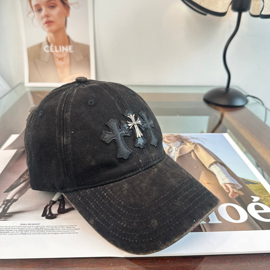 Chrome Vintage Washed Baseball Cap with Cross