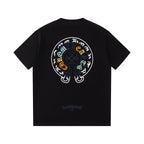 Chrome Hearts Black T-Shirt with Colorful Embroidered Horseshoe Cross Graphic