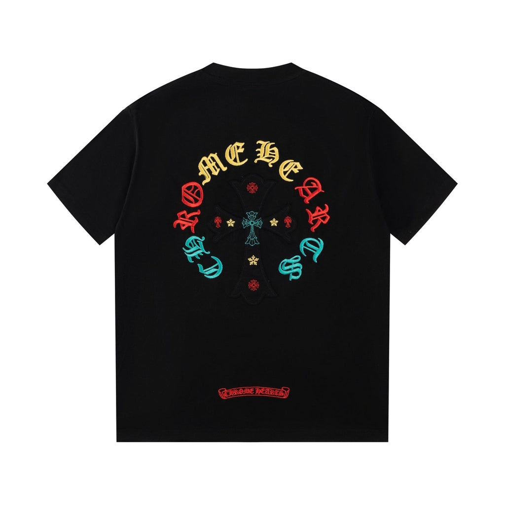 Chrome Hearts 2026 SS Multi-Color Embroidered Cross T-Shirt - Black Unisex Cotton Tee