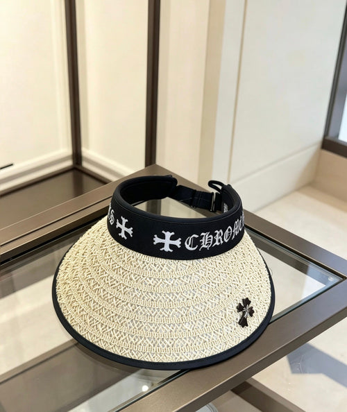 A black woven visor sun hat from Chrome Hearts.