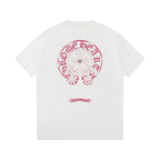 Chrome Hearts White T-Shirt with Pink Triple Cross Horseshoe Graphic