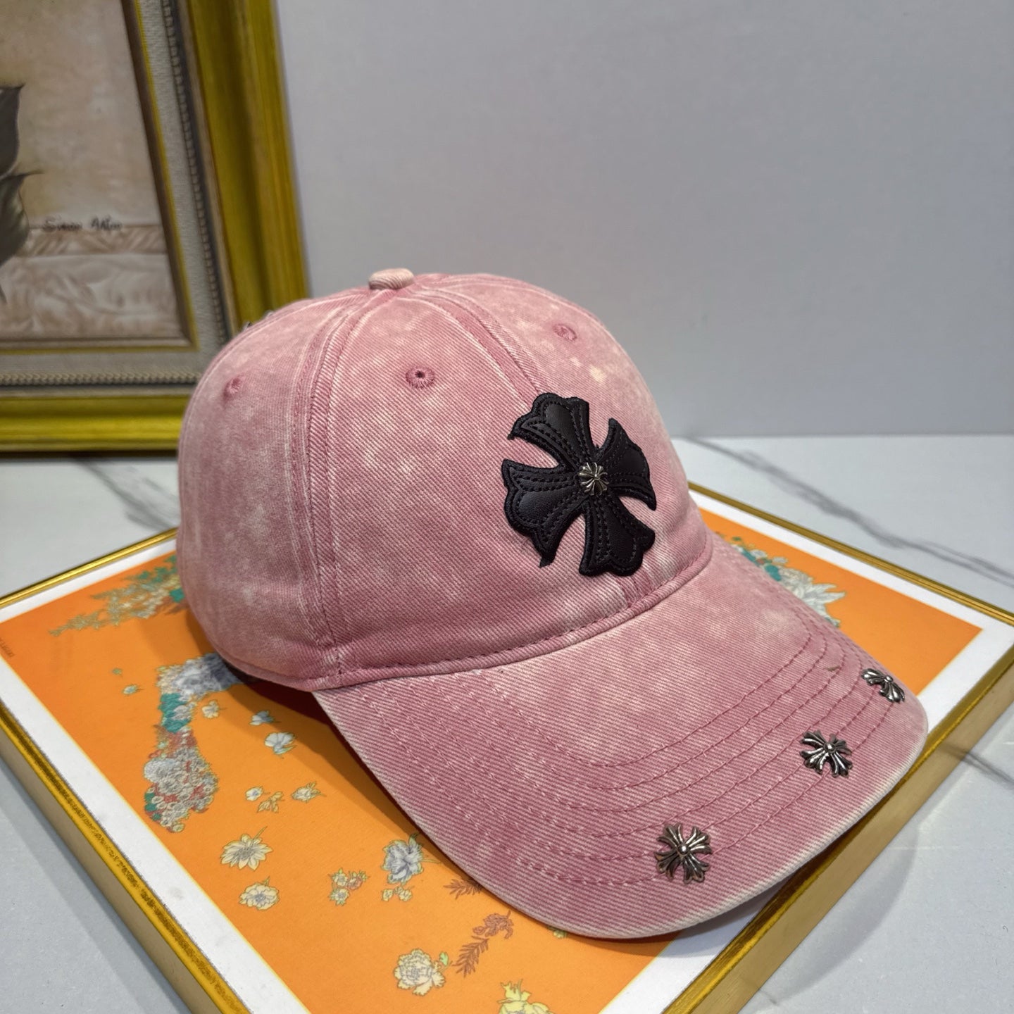 Chrome Hearts Pink Washed, Distressed Baseball Cap