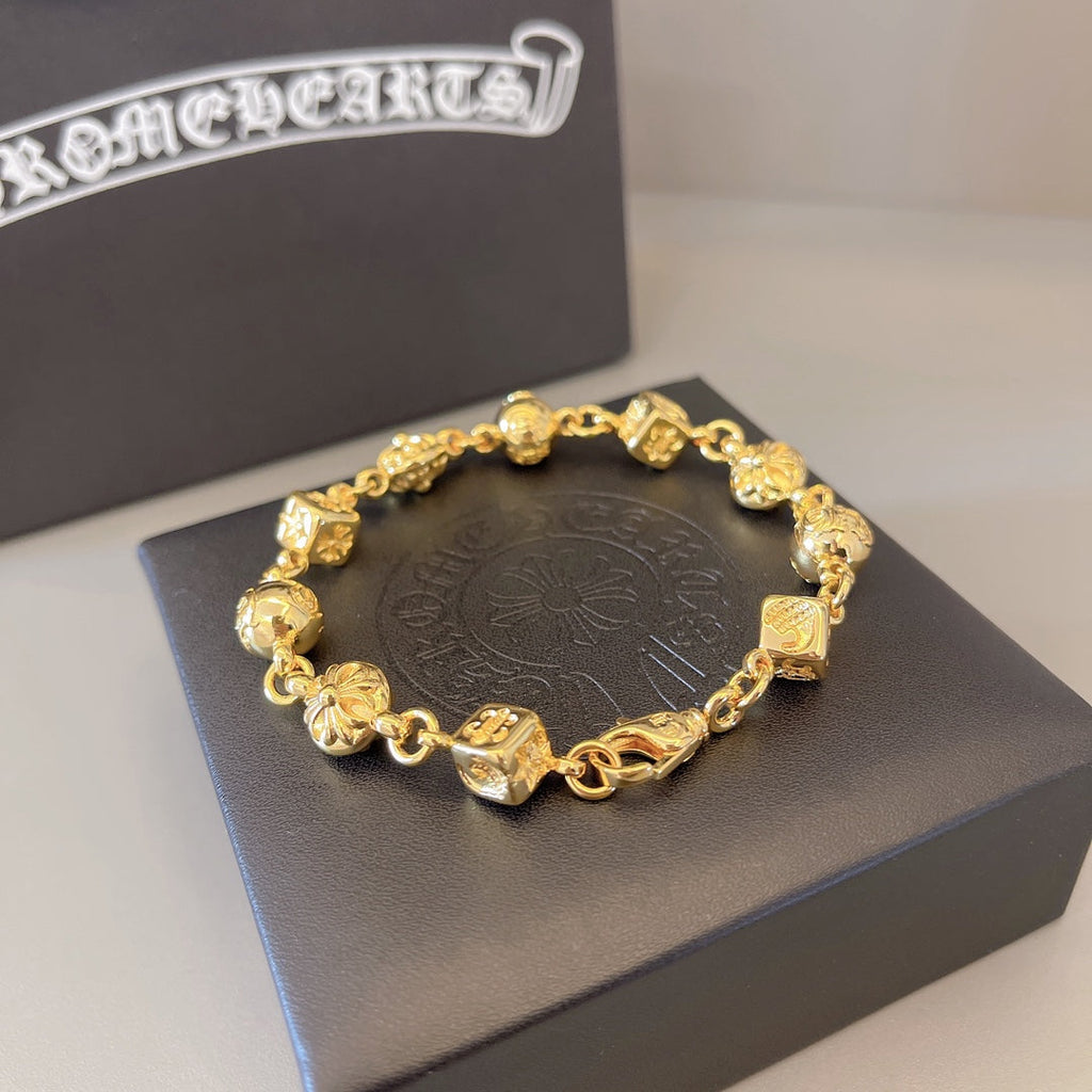Chrome Hearts 22K Gold Dice Cross Bracelet