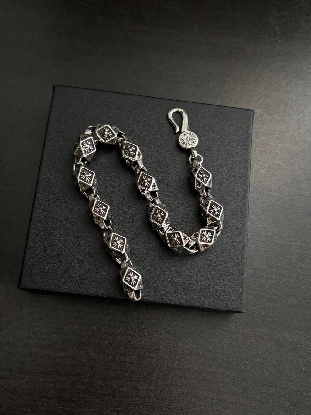 Chrome Hearts 925 Silver Vintage-Style Distressed Dice Bracelet