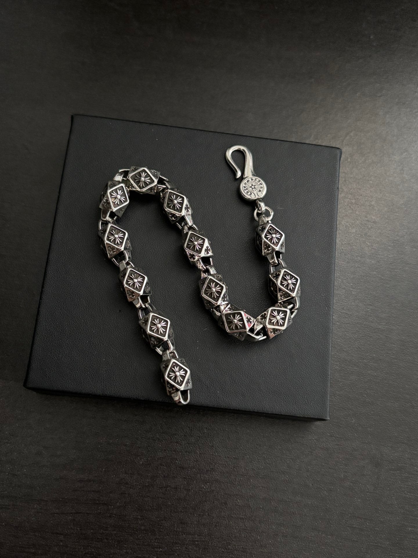 Chrome Hearts 925 Silver Vintage-Style Distressed Dice Bracelet