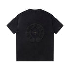 Chrome Hearts Style Horseshoe Cross T-Shirt - Embroidered Back Print, Vintage Wash Cotton Streetwear Tee