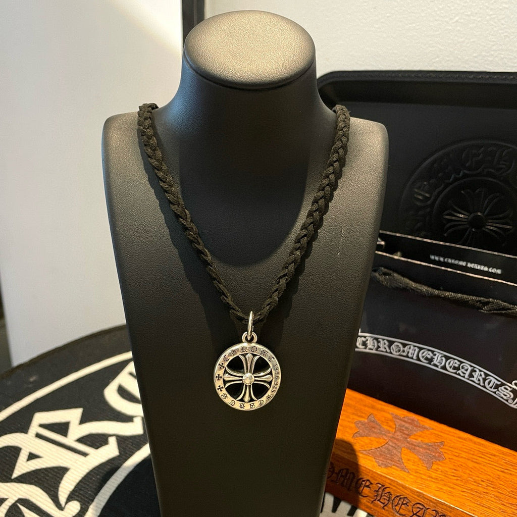 Chrome Hearts Round Openwork Cross Leather Cord Necklace