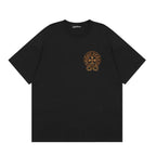 Chrome Hearts Style Gold Horseshoe Cross T-Shirt - 3D Metallic Embossed Graphic, Black Cotton Streetwear Tee