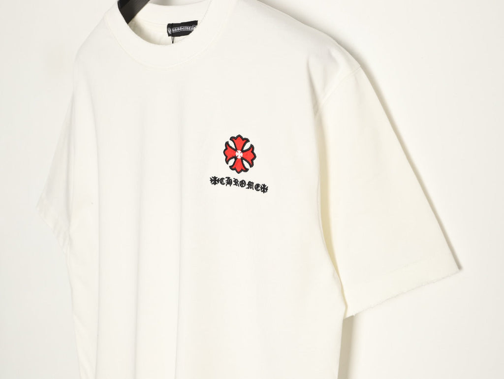 Chrome Hearts 2026 SS Multi-Color Cross Embroidered T-Shirt - Off-White Unisex Cotton Tee with Gothic Logo
