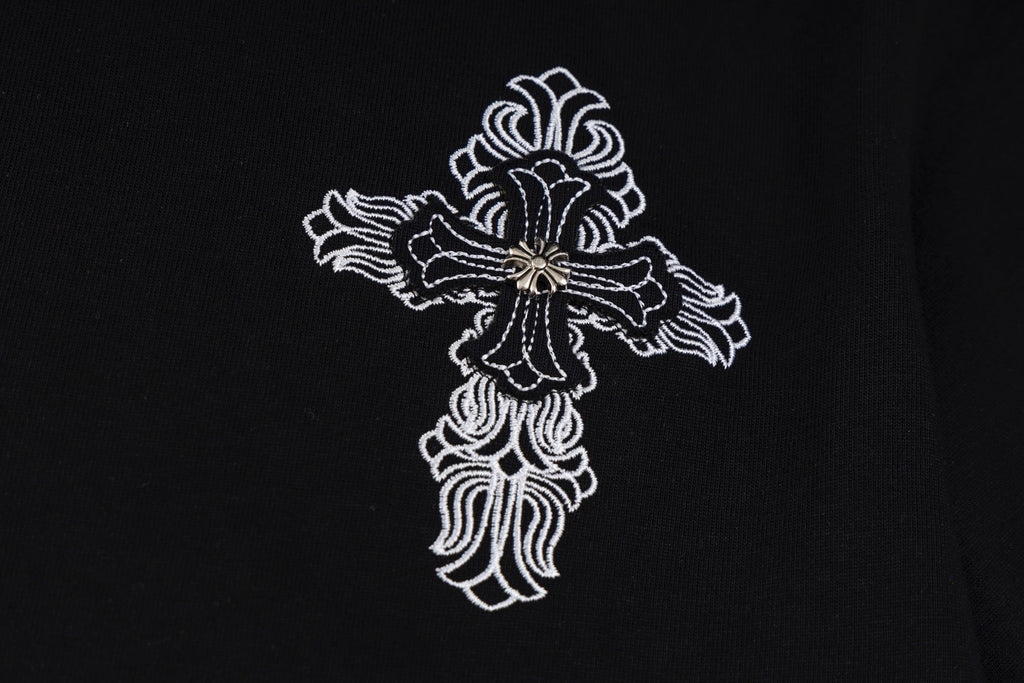 Chrome Hearts 2026 SS White Embroidered Cross T-Shirt - Black Unisex Cotton Tee with Gothic Logo