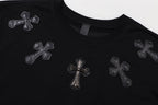 Chrome Hearts Black T-Shirt with Silver Cross Appliqués