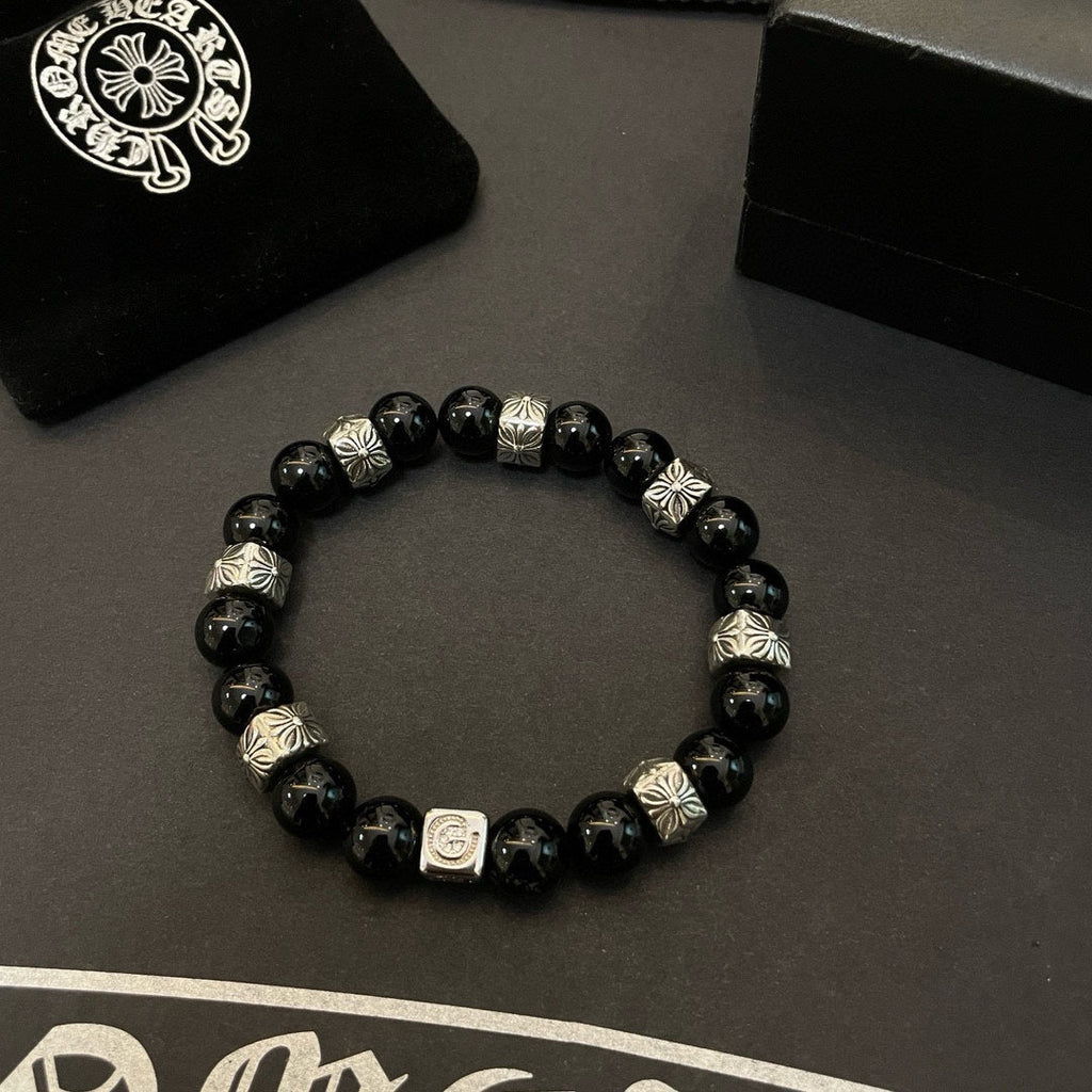 Chrome Hearts Black Onyx Beaded Bracelet