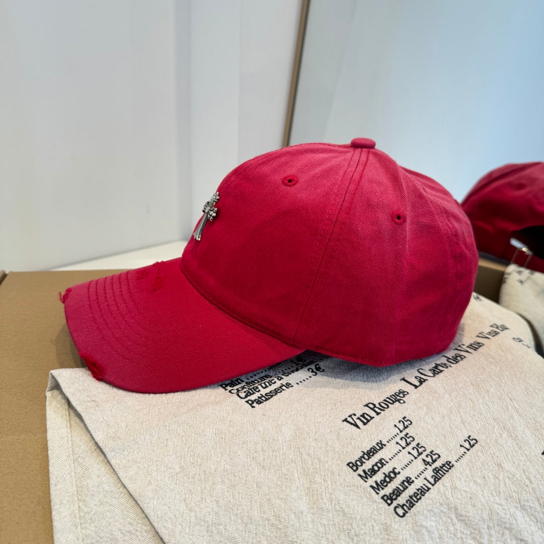 Chrome Hearts Red Washed & Distressed Baseball Cap