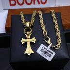 Chrome Hearts 22K Gold & Black Diamond Cross Necklace