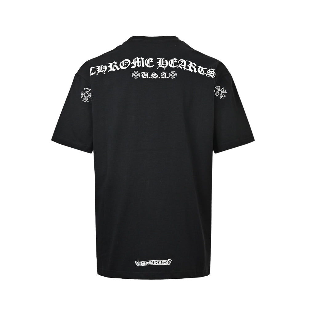Chrome Hearts 2026 SS Horseshoe Logo Pocket T-Shirt - Black Unisex Cotton Tee with Gothic & Floral Details