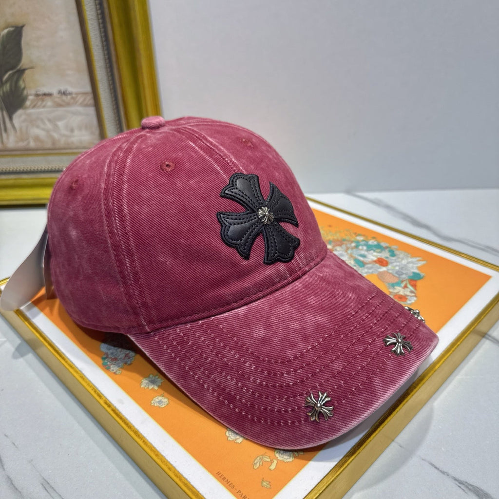 Chrome Hearts Burgundy Washed & Distressed Baseball Cap