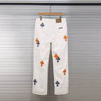 Chrome Hearts "Orange & Blue Leopard Print Cross Patchwork" Jeans