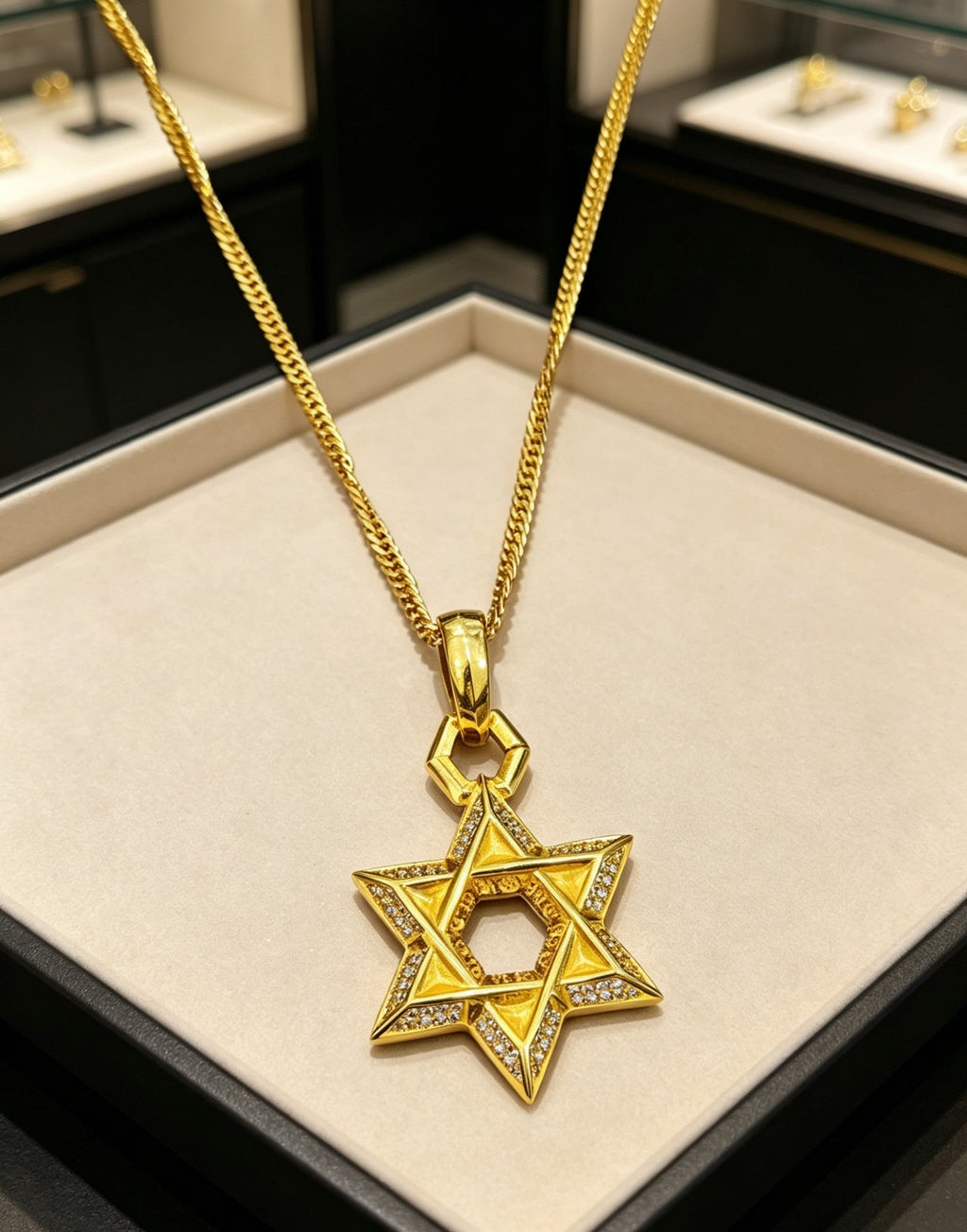 A full-diamond six-pointed star pendant necklace from Chrome Hearts.