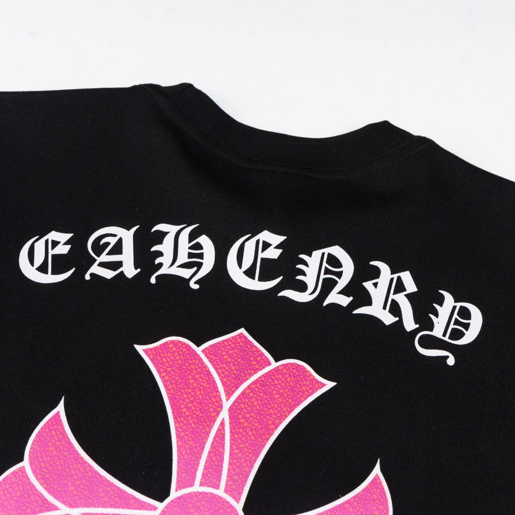 Chrome Hearts Pink Cross T-Shirt - Black Tee with Floral Gothic Print