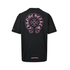 Chrome Hearts 2026 SS Pink Horseshoe & Cross Pocket T-Shirt - Black Unisex Cotton Tee with Gothic Logo
