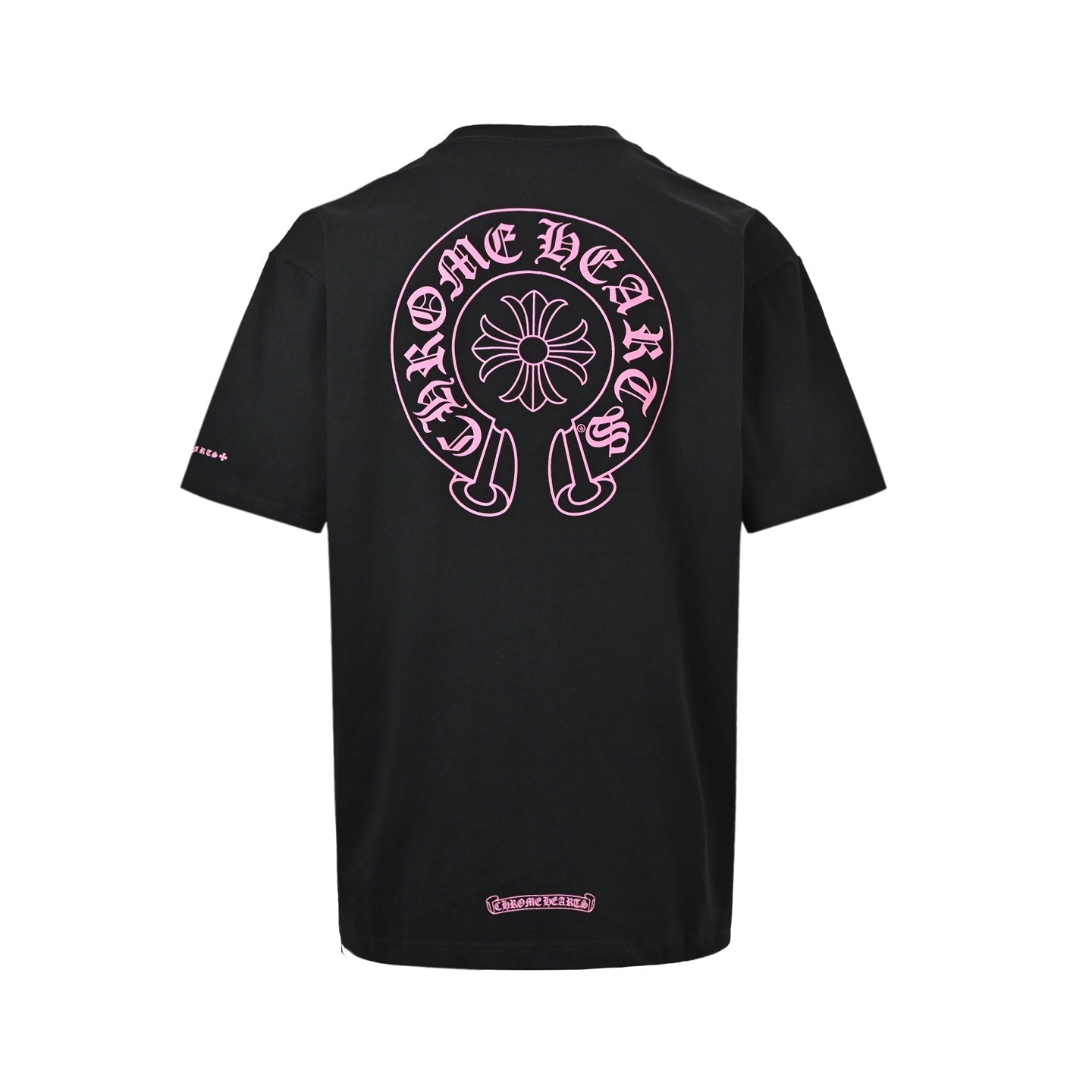 Chrome Hearts 2026 SS Pink Horseshoe & Cross Pocket T-Shirt - Black Unisex Cotton Tee with Gothic Logo