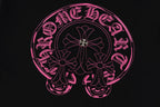 Chrome Hearts Black T-Shirt with Pink Embroidered Horseshoe Cross Graphic