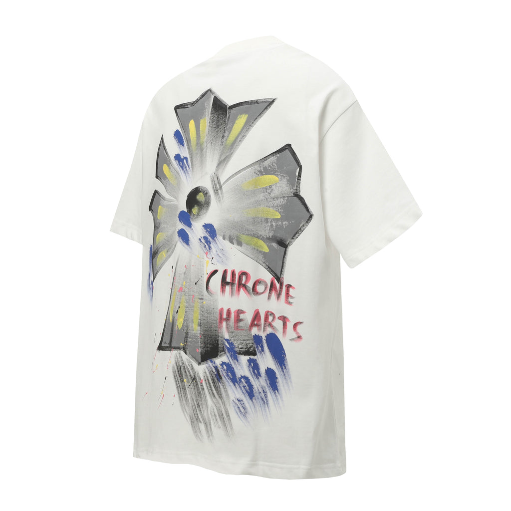 Chrome Hearts 2026 New Hand-Painted Graffiti Cross Short-Sleeve T-Shirt