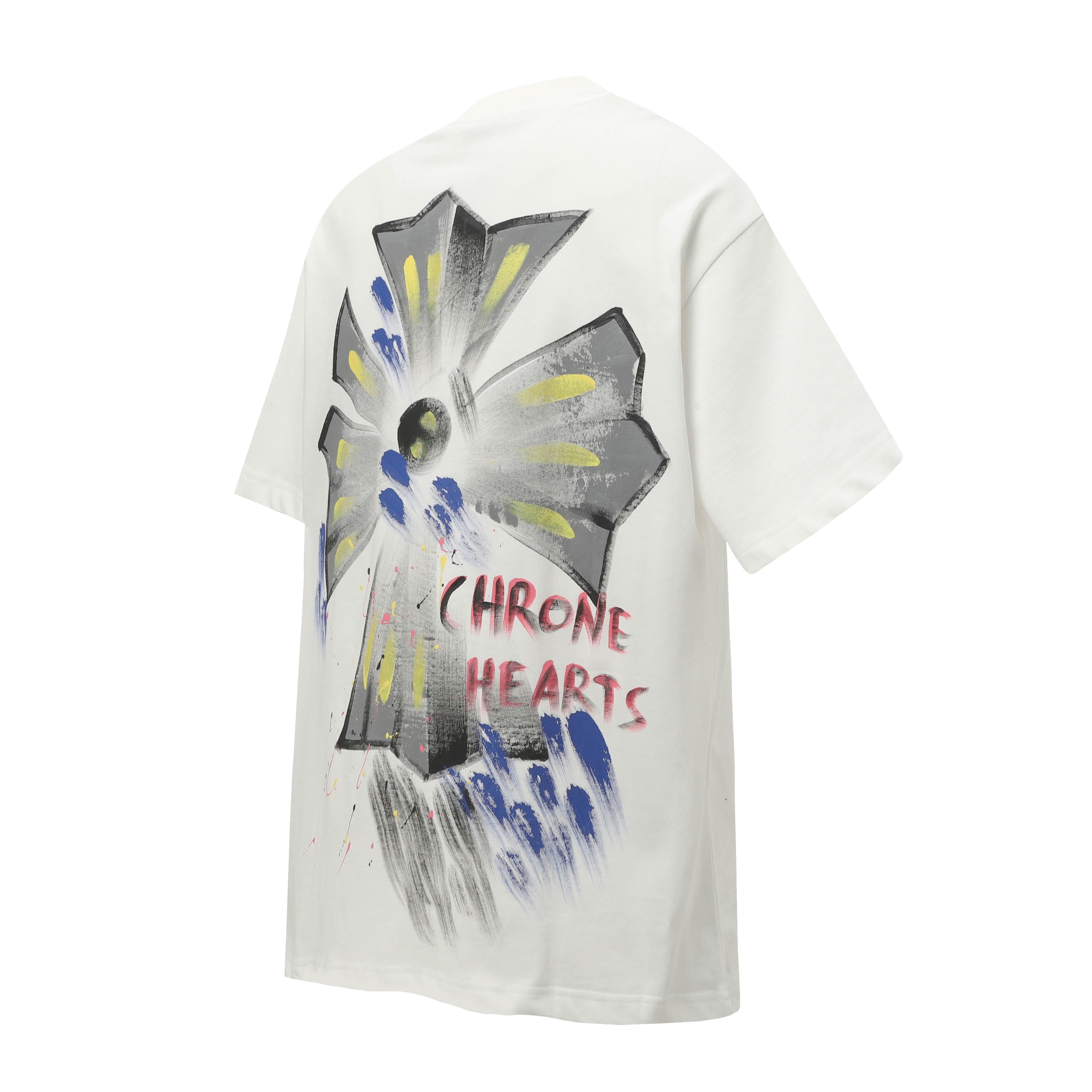 Chrome Hearts 2026 New Hand-Painted Graffiti Cross Short-Sleeve T-Shirt