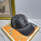 Chrome Hearts Dark Gray Washed & Distressed Denim Baseball Cap