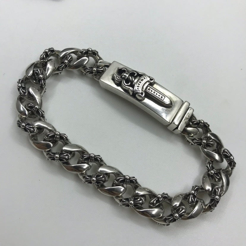 Chrome Hearts 925 Silver Sword and Fleur-de-Lis Bracelet