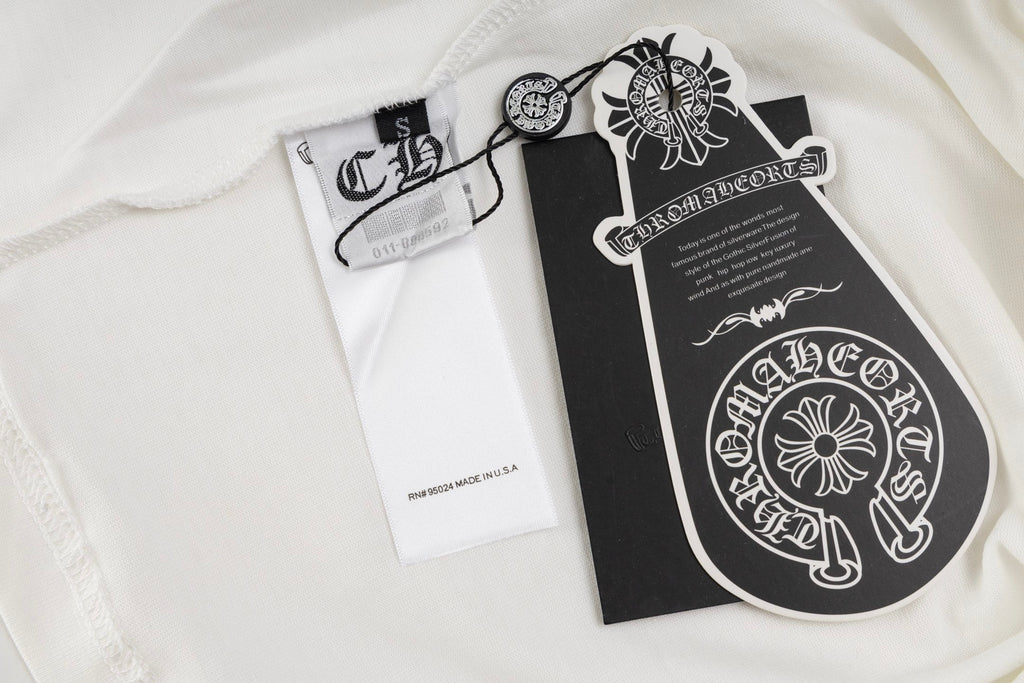 Chrome Hearts White T-Shirt with Pink Cross Appliqué and Embroidery