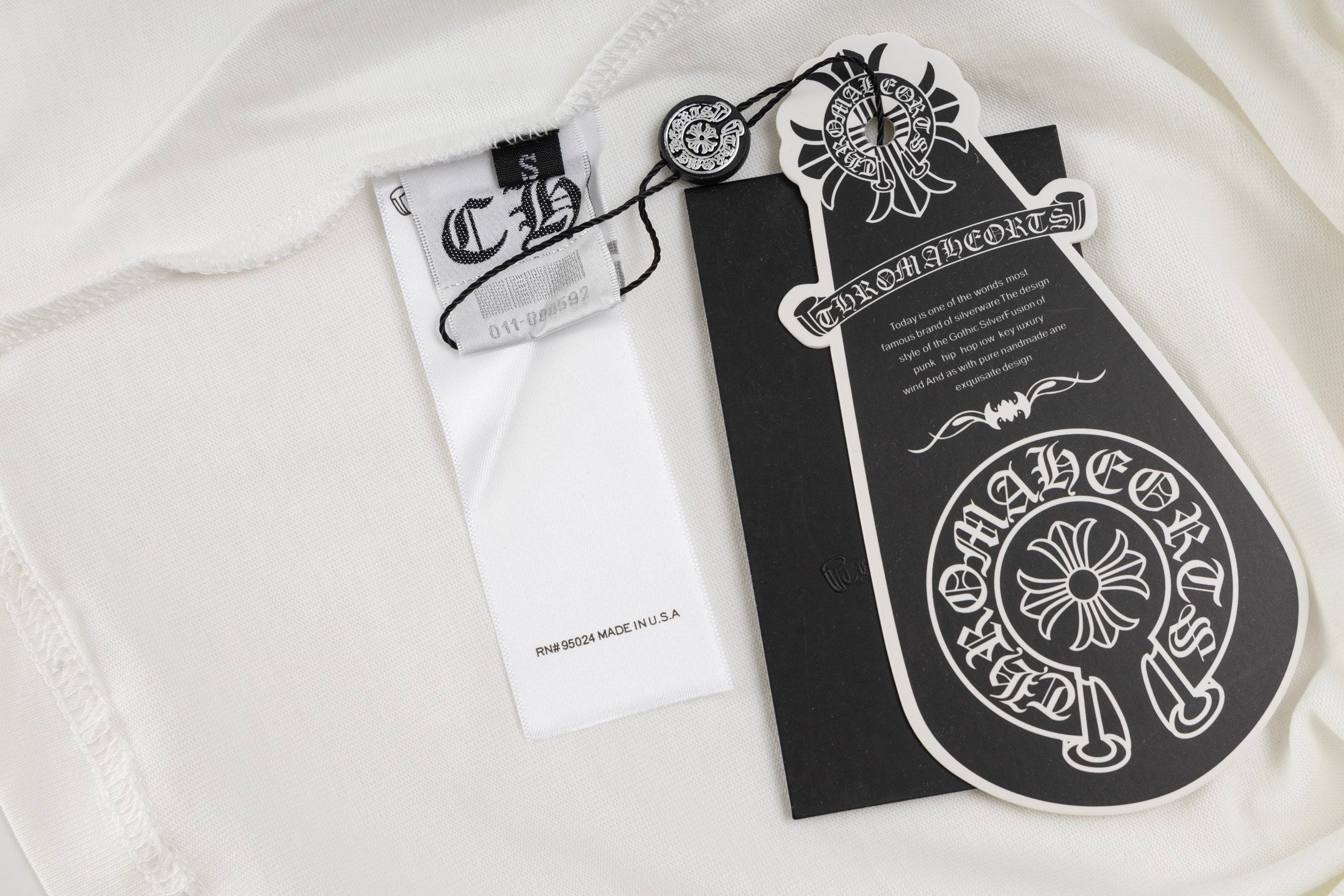 Chrome Hearts White T-Shirt with Pink Cross Appliqué and Embroidery