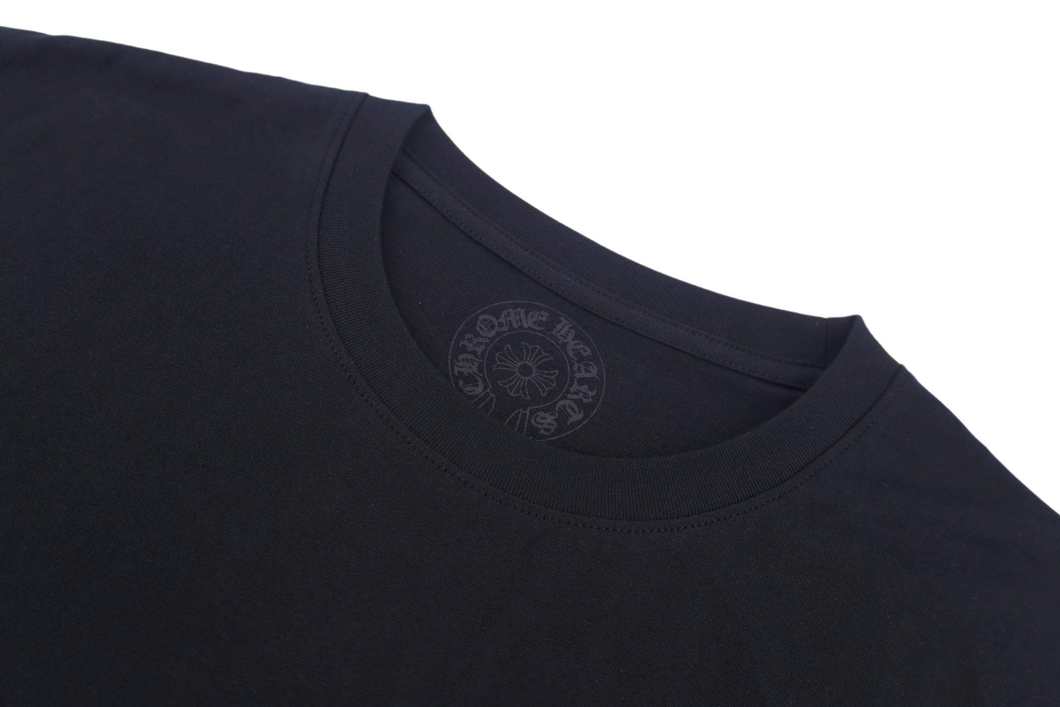 Chrome Hearts Style Black T-Shirt - Pink Gothic Back Print & Pocket Logo, Cotton Streetwear Tee
